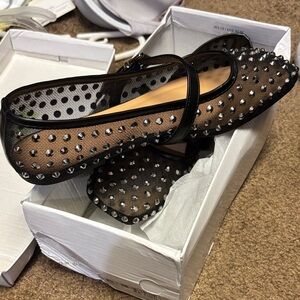 Black Studded Mesh Ballet Flats